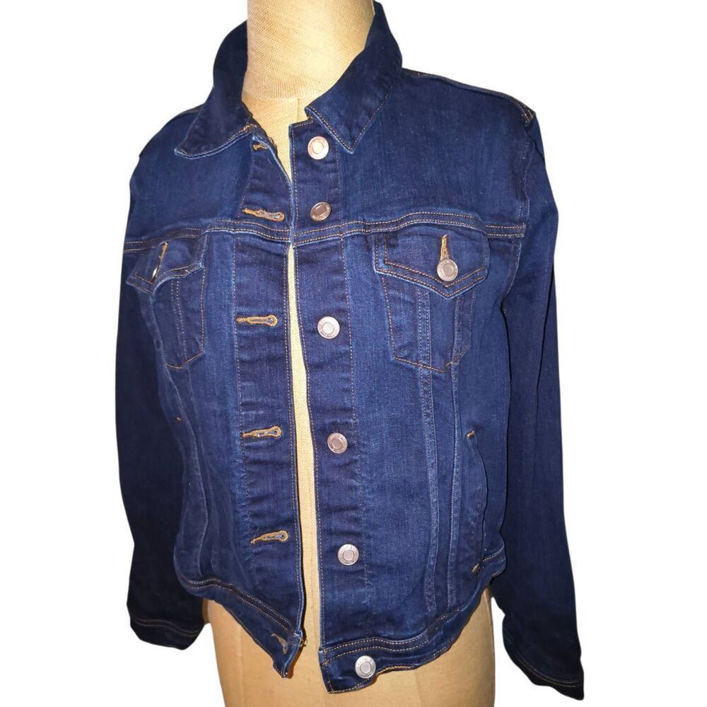 Denim Blue Jean Trucker jacket Lands' End M (10-12) Ladies Women Classic Rodeo W